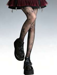 1 đôi tất nữ mùa xuân hè in hình nốt nhạc và bàn phím piano, tất nylon co giãn họa tiết ngôi sao và chấm bi, phong cách Gothic Punk Y2K, thích hợp mặc hàng ngày và dự lễ hội âm nhạc. - Nhiều màu - Xem 5