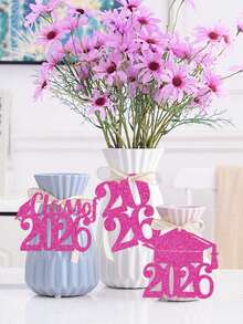 12pcs/Set Neon Pink Glitter "Class Of 2026" Graduation Party Vase Tags Decorations - Hot Pink - View 2