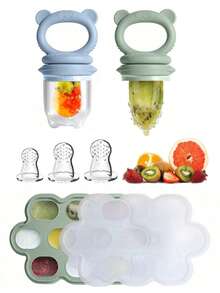 Baby Food Feeder Set, 1 Packs Fruit Feeder & Breastmilk Popsicle Molds Freezer Tray With Lid, Silicone Fruit Feeder To Teething Relief, Introduce New Foods, Baby Feeding Essentials ,  Silicone Baby Food Freezer Trays,Baby Popsicle Molds Teething,Baby Fruit Feeder , Baby Food Pacifier Feeder - Multicolor - View 3