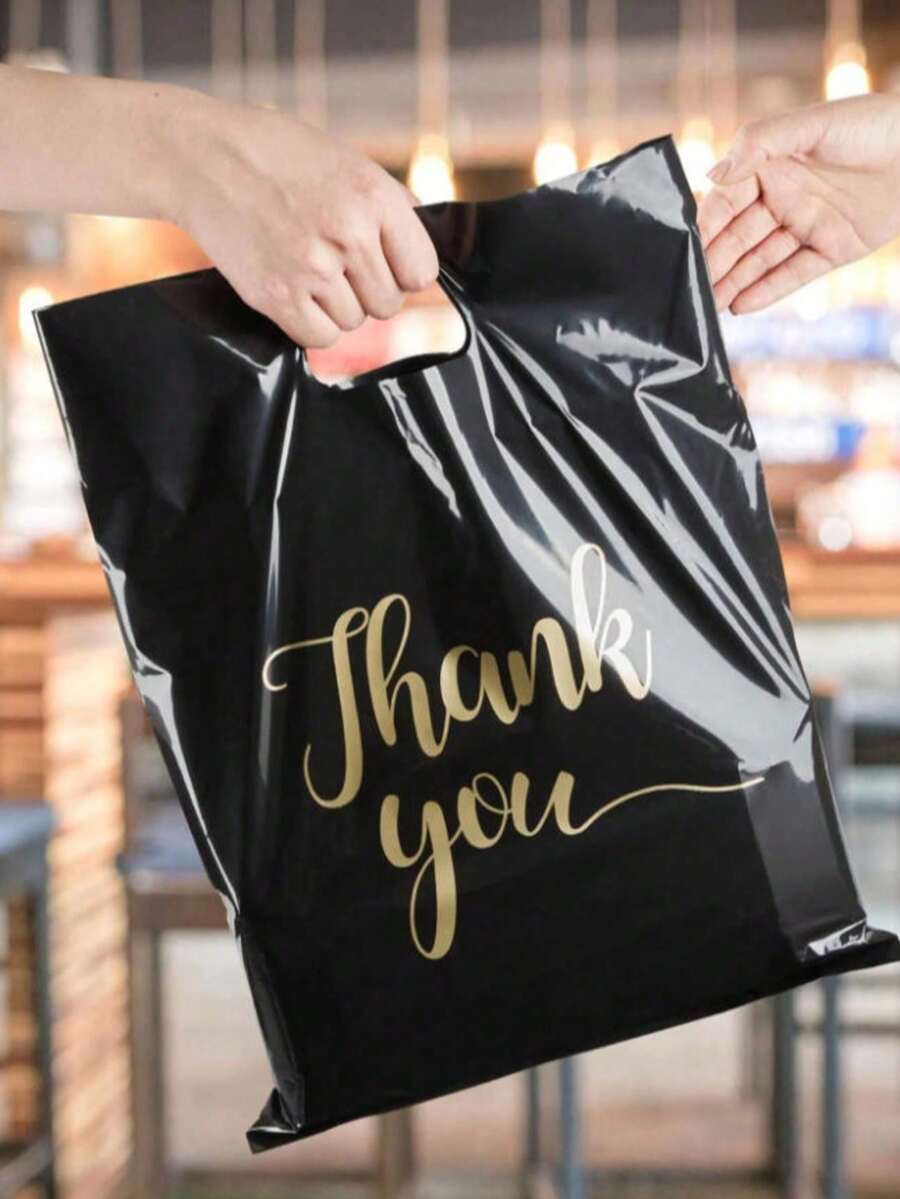 100pcs Reusable Black Gift Bags, Shopping Totes, Flat Paper Bags, Plastic Carrier Bags, Ideal For Favor Gifts, Holiday Parties, Shops & Boutiques - Popular Gift Bags For Retail & Grocery Businesses - 查看 1