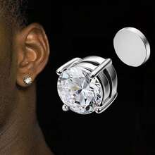 Bộ 2 khuyên tai kẹp từ tính bằng thép không gỉ, không cần xỏ lỗ tai, phù hợp cho cả nam và nữ. - Bạc - Xem 2