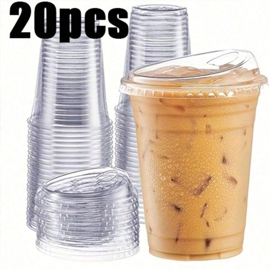 20Pack  Iced Coffee Cups With Lids,Clear Plastic Cups With Strawless Sip Lids,Round Bottom To Go Cup For Iced Coffee Juice Smoothie Cold Beverage - View 1