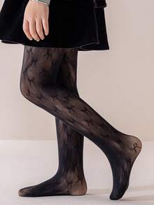 1/2 Pcs Spring/Summer Thin Children/Girls Hollow Heart/Mesh Bow Patterned Black Stockings, Casual Lightweight Breathable Skin-Friendly Leggings, Cute Minimalist Soft Comfortable Versatile Dance Socks, Suitable For Daily Matching, Birthday Party, Dance Performance, Wedding, Everyday Wear - Black - View 2