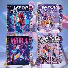 Hasbro 一套4本K-POP A7卡通动漫女孩螺旋笔记本，星形内页，磁扣设计，适合初学者，可作礼物——可爱卡通人物笔记本，非常适合作为学生和办公室礼物 - 彩色 - 查看 3