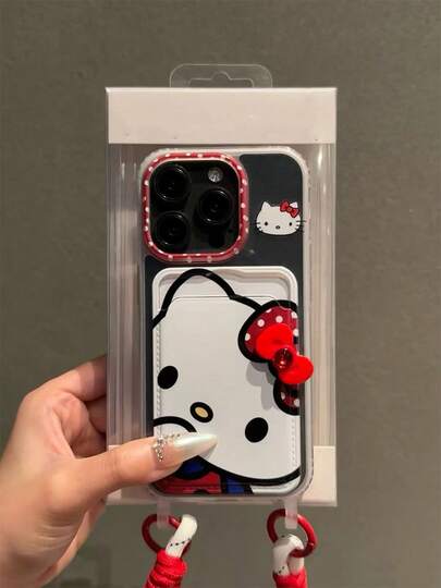 SANRIO 1 Set Fashionable Red Bow Phone Case With 3D Red Bow Kitty Pattern Card Holder & Lanyard, Colorblock Design, Waterproof Shockproof Material, Suitable For IPhone 17 Series, 11/12/12 Pro, 13/14/15, 13 Pro/14 Pro/15 Pro, 12 Pro Max/13 Pro Max/14 Pro Max/15 Pro Max, 16, 16 Pro, 16 Pro Max, 17, 17 Pro, 17 Pro Max
