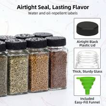 Tomnk 16pcs Square Glass Spice Jars With Black Metal Lids & Shaker Tops, Clear Seasoning Containers Set With Labels, Funnel & Pen, Airtight Herb Storage For Kitchen Pantry Cabinet, Ideal Mother's Day Gift - 16 chiếc - Trong suốt - Xem 4