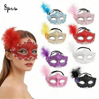 [Ferryboat] Mặt nạ hóa trang ren lông vũ thanh lịch dành cho nữ (8/3/1 chiếc), thích hợp cho dạ hội hóa trang, Halloween, lễ hội Carnival, đám cưới, lễ hội âm nhạc, Ngày của Mẹ.