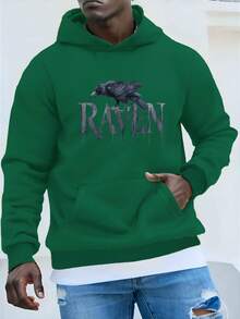 Nuevas  de moda de la temporada: Sudadera con capucha gótica de talla grande para hombre con estampado de cuervo - Fuente oscura y llamativa e ilustración de cuervo, sudadera con capucha de 250 g de peso pesado y corte holgado, ropa casual de calle lavable a máquina, tela no elástica, TALLA GRANDE. - Rojo - Ver 2