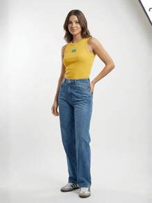 Controverso Women's Tank Top Brazil Ribbed Embroidered Blouse Flag Top Women's Premium - Yellow - View 8