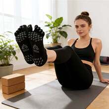 1 đôi tất yoga năm ngón chống trượt dành cho nữ, chất liệu lưới thoáng khí, thích hợp cho Pilates và các môn thể thao khác, thấm hút mồ hôi. - màu đen - Xem 5