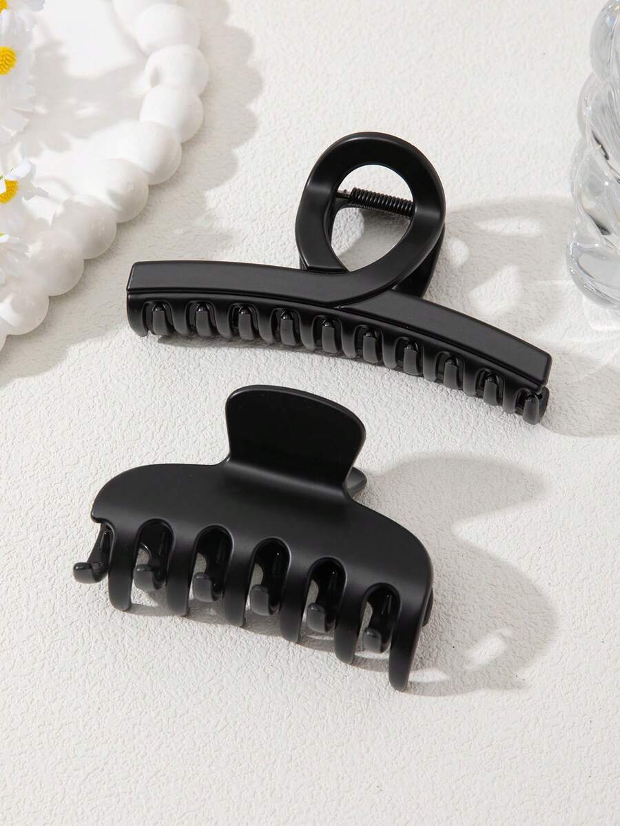 2pcs Elegant Large One-Piece Matte Hair Clips, Suitable For Daily Home Wear, Solid Color, Elegant ABS Plastic Hair Claws, All Seasons,Summer,Holiday,Travel - Hitam - View 1