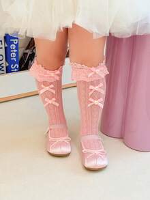 1 Đôi tất dài đến bắp chân dễ thương, đa năng, họa tiết bướm và trái tim khoét lỗ đính ngọc trai, thích hợp mặc hàng ngày, mỏng nhẹ cho mùa xuân/hè. - Hồng - Xem 5