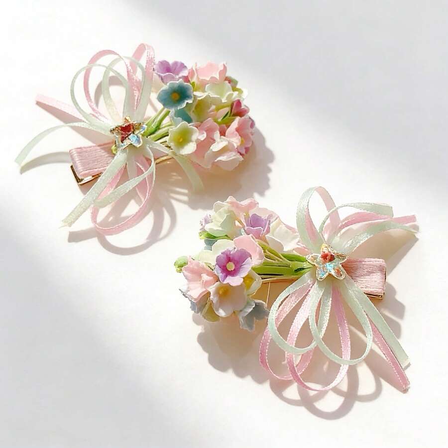 1件夏日花束发夹！多巴胺花朵发夹！少女侧分刘海发夹，新款发饰 - 彩色 - 查看 1