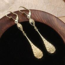 1 Đôi bông tai vàng dài thủ công sang trọng cổ điển, trang sức thanh lịch dành cho nữ, thiết kế hình lá, phụ kiện bông tai phong cách Bohemian sáng tạo, món quà hoàn hảo cho dịp lễ. - Vàng - Xem 6