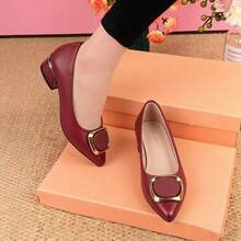 Zapatos de tacón para mujer, de piel lisa, con suela antideslizante y puntera abierta, para primavera, transpirables, de trabajo, zapatos de piel para mujer - Burdeos - Ver 3