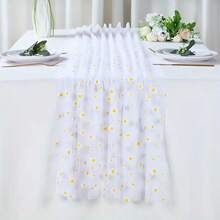 乡村风甜美网纱雏菊桌布，适合室内外节日餐桌派对装饰 - 白色 - 查看 9