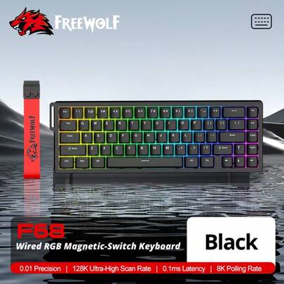 FREEWOLF Teclado mecánico con cable WOLF F68 GRATIS / Teclado con interruptores magnéticos adecuado para jugadores profesionales de juegos y esports / Tasa de escaneo de 128K / Tasa de respuesta de 8K / Retroiluminación RGB dinámica