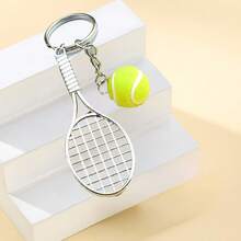 2pcs Simulation Tennis Racket Zinc Alloy Keychain, Mini Plush Tennis Bag Pendant, Sports Enthusiast Souvenir Small Gift Gifts For Mother, Father, Graduation, And Teacher - Multicolor - View 6