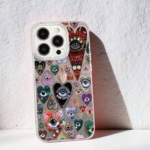 Cute Heart Diamond Eyes Disco Cartoon Glitter Phone Case Compatible With Samsung Galaxy A S Ultra Reno Y Honor X Compatible With Xiaomi Note Compatible With Tecno Spark, IMD Full Body Shockproof Silver Laser Gradient Feather Design Bling Fashion Cover [International Version] - Multicolor - View 2