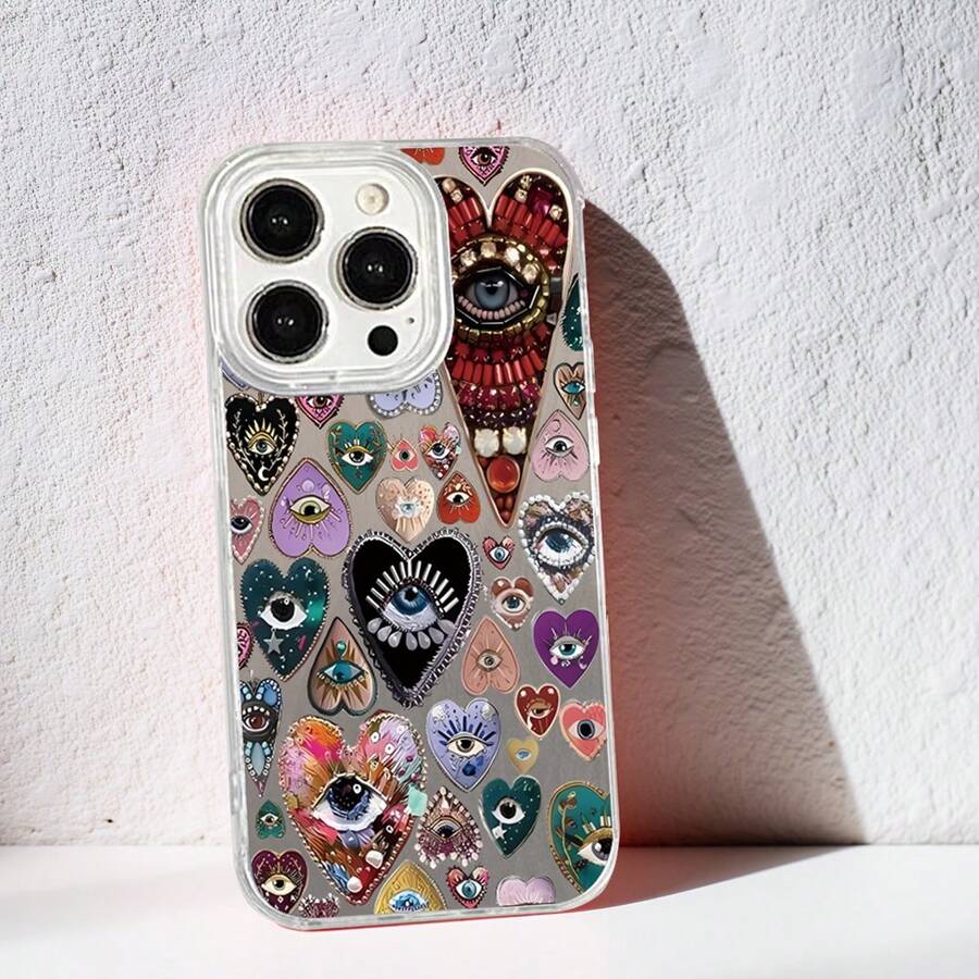 Cute Heart Diamond Eyes Disco Cartoon Glitter Phone Case Compatible With Samsung Galaxy A S Ultra Reno Y Honor X Compatible With Xiaomi Note Compatible With Tecno Spark, IMD Full Body Shockproof Silver Laser Gradient Feather Design Bling Fashion Cover [International Version]