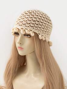 1 pieza Sombrero de mujer de diseño hueco ligero y de moda, hecho a mano a ganchillo, adecuado para primavera, verano, otoño, estilo bohemio para uso diario - A - Ver 1