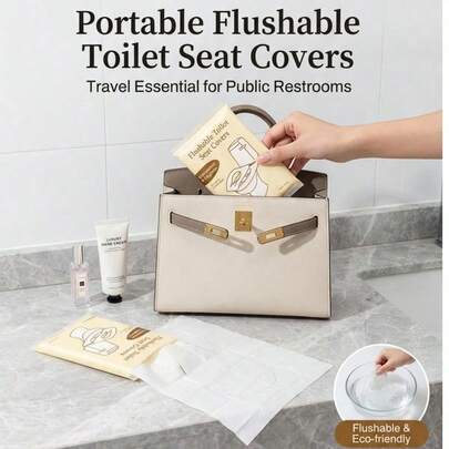 10/20/50pcs Disposable Toilet Seat Covers, Flushable & Paper Pads, Portable Travel Essentials For Public Toilets, Hotels, And Airports.(Disposable). (Flushable).(Germ Protection). (Hygienic). (10 Pieces/10 Pack). (Public Toilets).(Travel/Hotel).(Airport).(Shopping Mall). (Camping).