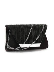 Shiny Evening Clutch Bag, Elegant Fashion Envelope Bag, Ladies Wedding Party Handbag - Black - View 3