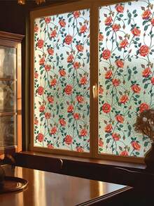 Fancy Rose Pattern Laser Window Sticker, Rainbow Effect Privacy Film For Glass, Aesthetic Static Cling Decorative Decal For Bedroom & Bathroom, 17.7" X 78.7" Window Privacy, Bedroom Window Decor, No Glue Window Decal, Removable Window Sticker, Aesthetic Home Decor, Glass Door Film, Rose Floral Pattern, Light Blocking Window Film, Decorative Glass Sticker, Home Window Decoration - 1PC - View 1