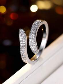 1 chiếc nhẫn hở đính kim cương siêu nhỏ tinh tế, nhẫn đeo giữa ngón tay thời trang, đa năng, trang sức cao cấp có thể đeo chồng lên nhau, thích hợp cho đi làm và đeo hàng ngày. - Vòng hở - Xem 2