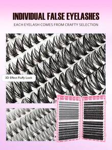 Asiteo 640片D型卷翘假睫毛套装（20D+40D+60D+80D），包含镊子和睫毛刷，大容量睫毛嫁接套装，适合初学者在家DIY，簇状假睫毛，单根假睫毛，适合日常通勤、约会、音乐节等场合，可放大双眼。 - 彩色 - 查看 4