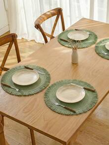 1/4/6/12pcs Bohemian Style Paper Round Placemats, Non-Slip Woven Coasters For Bowls, Plates, Cups, Suitable For Holidays, Parties, Birthdays, Weddings, Dinners, Coffee Tables, Home Decor (Note: The Material Is Paper And Cannot Be Washed) - Green - View 2