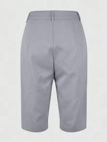 Quần short nữ màu xám kiểu dáng thường ngày, chất liệu vải dệt không co giãn, có túi tiện dụng. - Xám - Xem 4