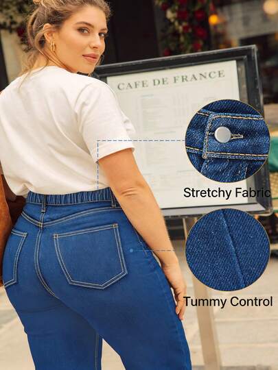 Plus Size Women's Non-Stretch Denim Cargo Pants, Washed Long Style