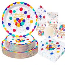 Bộ đồ dùng ăn uống dùng một lần chủ đề bóng bay sinh nhật, đĩa tiệc 7/9 inch, đĩa giấy, cốc, khăn ăn dùng một lần, thích hợp cho các ngày lễ, đám cưới, lễ đính hôn, sinh nhật, tiệc tùng, lễ kỷ niệm. - Nhiều màu - Xem 3