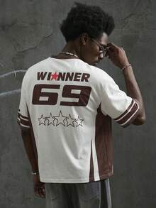 Men's Star Print Casual Street Y2K Style V-Neck Short Graphic T-Shirt, Summer - White - View 2