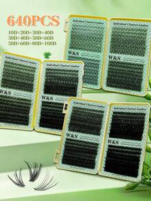 Waloshow Bộ 640 sợi mi giả D-Curl, dài 9-18mm, dày và tự nhiên, tạo hiệu ứng cong bồng bềnh, siêu mềm mại và nhẹ, có thể tái sử dụng, mi tách sợi, bộ nối mi 30D+40D+50D+60D+80D+100D, mi chùm, mi riêng lẻ, mi giả. - DD - Xem 2