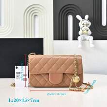 Brown Quilted Leather Crossbody Bag With Gold Chain & Pearl Ball Charm , Luxury Style For Women, Shoulder Bag For Daily, Party, Dating – Includes Dust Bag - Marrón - Ver 12