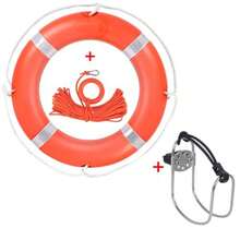 Anillo saavidas de 23 pulgadas con soporte anillos de  para barco anillo saavidas naranja boya con cuerda de 98.5 pies y cinta reflectante para barcos - Naranja - Ver 8