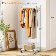MISSLO - Percheros pequeños para colgar ropa con ruedas 60 pulgadas estante de ropa con estantes estante portátil con ruedas para espacio pequeño color blanco - Blanco - Ver 2