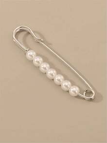 1pc Fashionable Versatile Minimalist Alloy Pearl Brooch - Silver - View 3