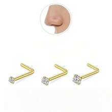 6件/套鼻钉，时尚鼻部穿刺饰品，男女通用20G L型鼻环，3毫米 - 金黃色 - 查看 3