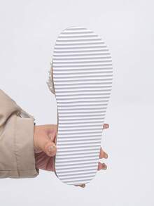 Women's Faux Rope Sole Pearl & Rhinestone Decor Flat Sandals, Comfortable Lightweight White Slides, Bohemian Vacation Style Summer Casual Outdoor Beach Slippers, Elegant White Sandals For Dresses, Plus Size Women's Shoes - White Pearls - Small Colored Diamonds - View 9