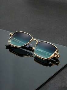 Retro Gold Metal Frame Glasses, Suitable For Men And Women, Steampunk Style, Street Fashion, Can Be Worn Daily And For Driving - Black - View 9