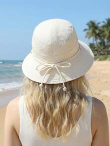 1pc Women's Outdoor Sun Hat, Fashion Versatile Bow Decor Wide Brim Bucket Hat, Flattering - Multicolor - View 1