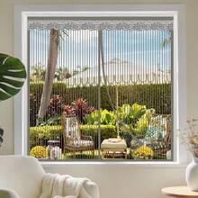 1pc Grey Magnetic Fiberglass Insect Screen Curtain, Invisible Mesh Window Screen, Summer Grey Striped Fiberglass Anti-Mosquito Breathable Curtain, Magnetic Mesh Window Curtain, Magnetic Mesh Screen Curtain For Home Use - Diamond Gray - View 1