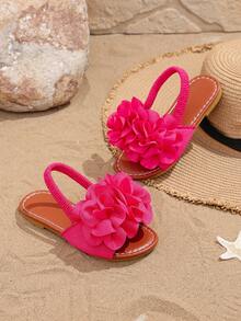 2026 Nuevas sandalias deportivas con estampado floral lindas para niños pequeños y niñas pequeñas, con correa elástica en la parte trasera, planas, antideslizantes y duraderas, adecuadas para uso diario en verano, playa, vacaciones, estilo bohemio - Rosa Fucsia - Ver 7