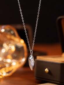 1 chiếc dây chuyền mặt hình ngọn lửa elip bất đối xứng, sáng tạo, đa năng, thời trang, phù hợp để đeo hàng ngày. - Bạc - Xem 7