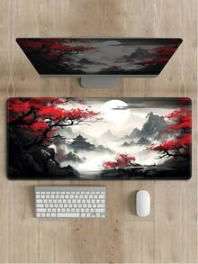 长款游戏鼠标垫，加长动画大号桌垫，带防滑底座，全尺寸键盘垫，缝边设计，适用于游戏和办公（风景画动画复古款） - 查看 2