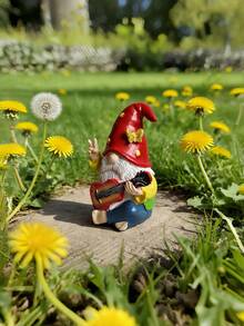 1pc Charming Resin Guitar Playing Gnome Statue, 1pc Hippie Style Garden Gnome, 1pc Outdoor Garden Gnome Decor With Peace Sign, Suitable For House, Lawn, Yard And Porch, Ideal Gift For Friends And Family - Multiple Styles - View 8