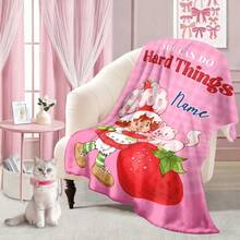 S-Strawberry Pink Shortcake Personalized Flannel Throw Blanket Custom Name Text - Ultra Soft Cozy Warm Plush Lightweight Flannel Blanket For Bed Couch Sofa Living Room Dorm Room Home Decor - Birthday Valentine's Day Christmas Anniversary Housewarming Gift For Women Her Girlfriend Sister Best Friend Fans Strawberry Lovers | Mother's Day Graduation Season | Motivational Gift Idea - Phong cách-12 - Xem 4
